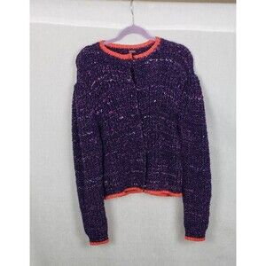 Free People Women Cardigan Sweater L Purple Chunky Knit Wool‎ Blend Snap Front